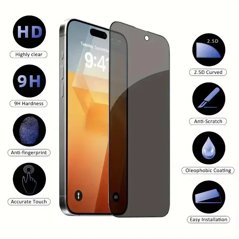 5 Pcs Full Cover Privacy Screen Protector For iPhone 16 11 12 13 14 Pro Max Mini 8K Anti Spy Glass For iPhone 15 Pro XR X XS Max