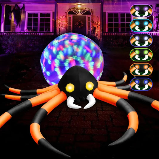 12FT Giant Halloween Inflatables Spider with Built-in Color Changing LED Lights for Outdoor Yard Decorations