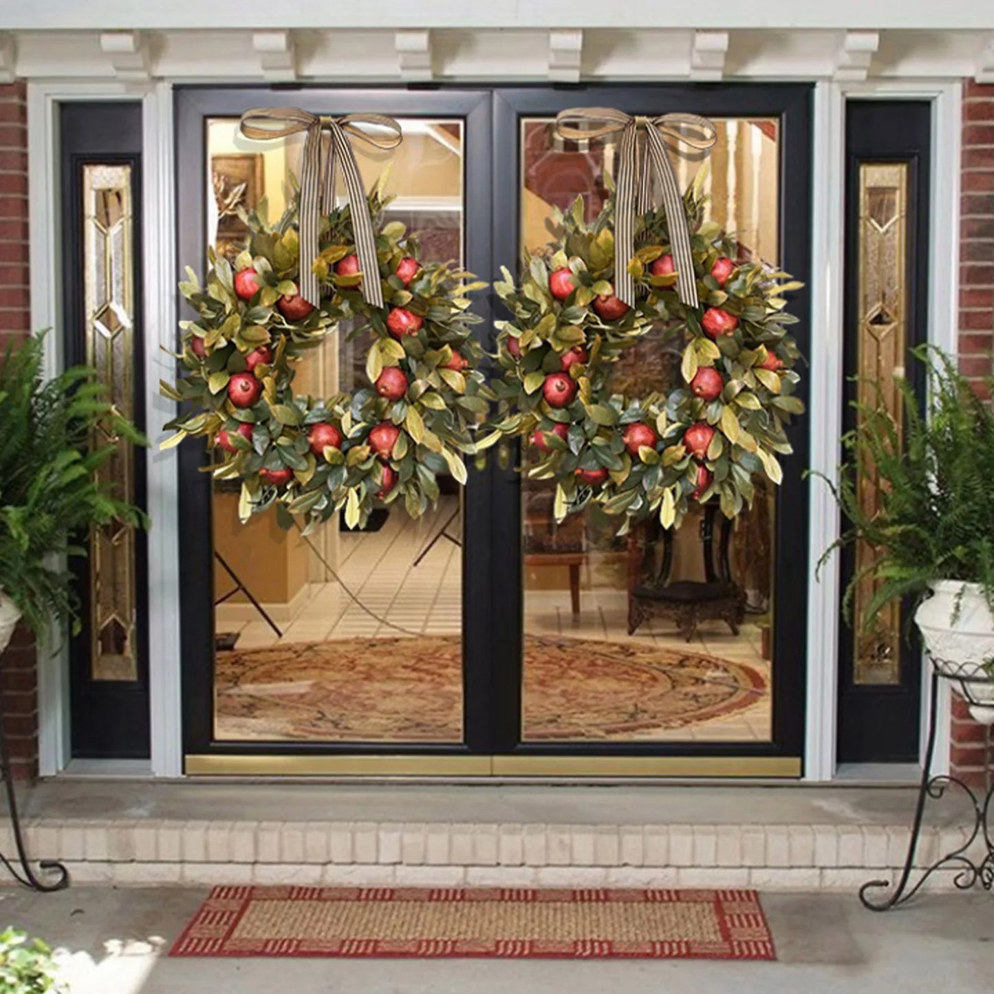 Wreaths For Front Door Simulation Green Plants Wreath Spring Front Door Wreath With Welcome Sign For Farmhouse Porch Home Wall