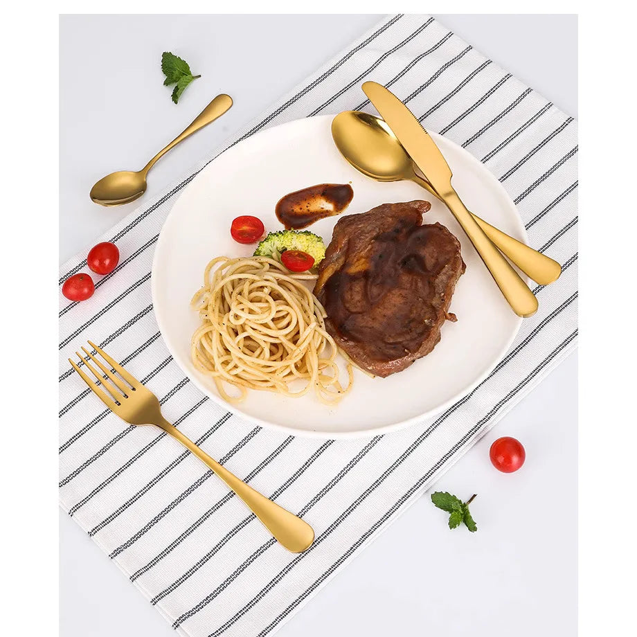 Stainless Steel Tableware Set of 24 Pieces, Wooden Box, Western Tableware with Four Main Items Knife, Fork and Spoon