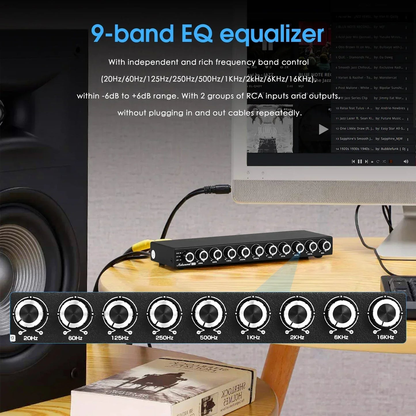 Nobsound Hifi EQ9 9-Band Stereo Equalizer Preamp Analog Audio Processor for Home and Car