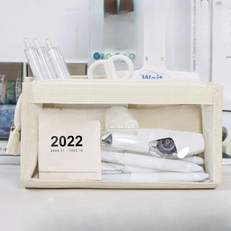 Large Capacity Transparent Pen Case Simple Version Stationery Box Cute Pencil Case for Female High School Students