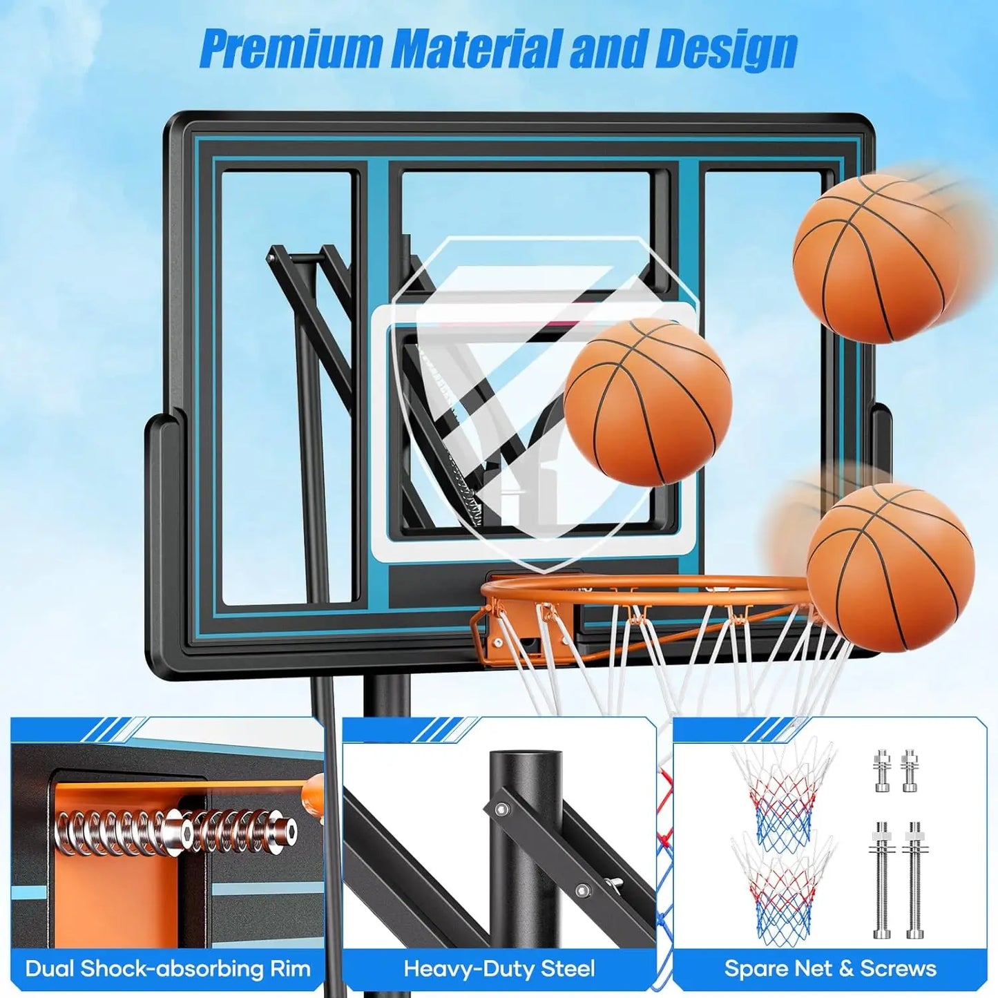 44" Portable Basketball Hoop Outdoor | 5.5-10ft Stepless Adjustable Height Basketball Goal System for Driveway,, Customized