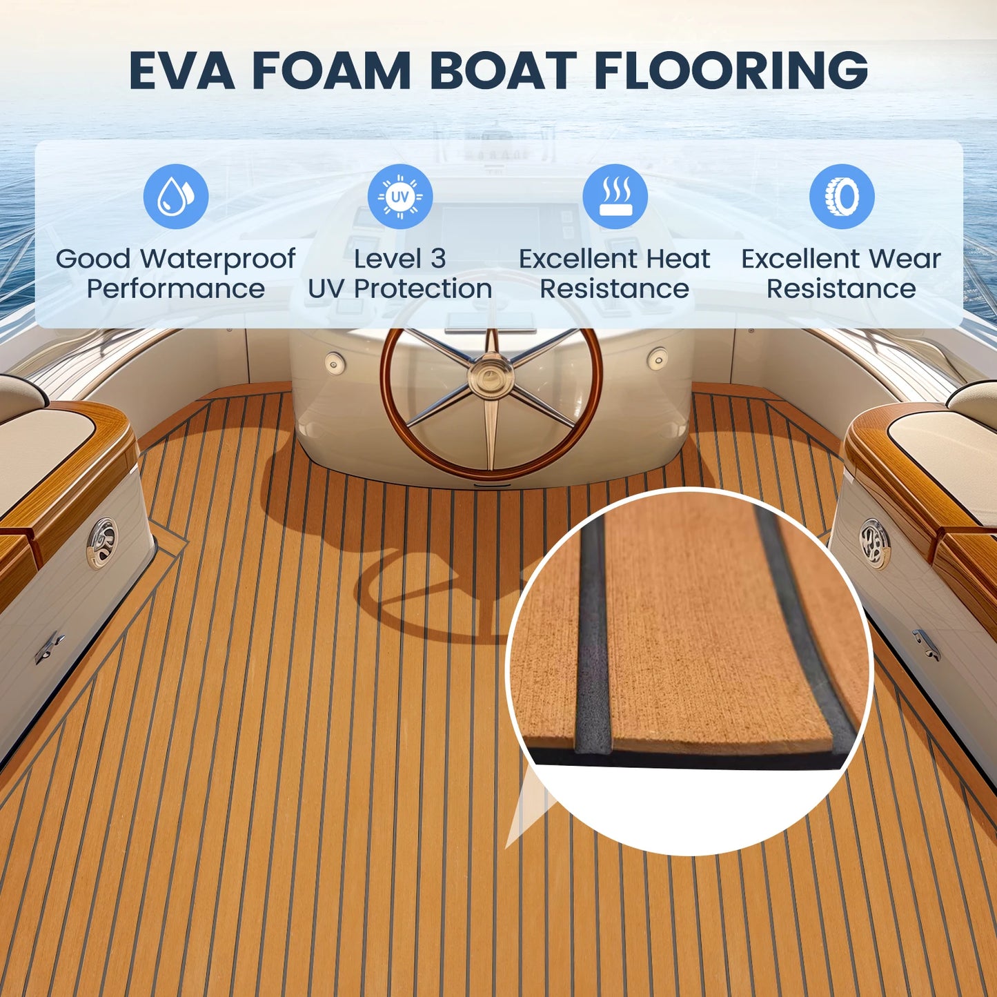3 Size Faux Teak Marine Flooring EVA Foam Anti-Slip  Decking Sheet Boat Accessories EVA Foam Boat Mat Sheet Boat