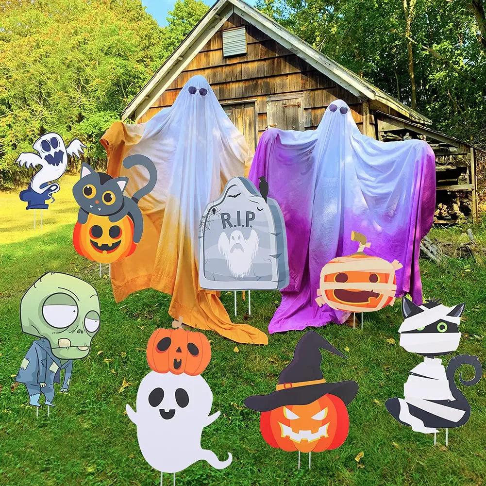 Halloween Yard Signs 8 Pack Pumpkin Skeleton Ghost Decor Outdoor Lawn Garden Stake Decorations