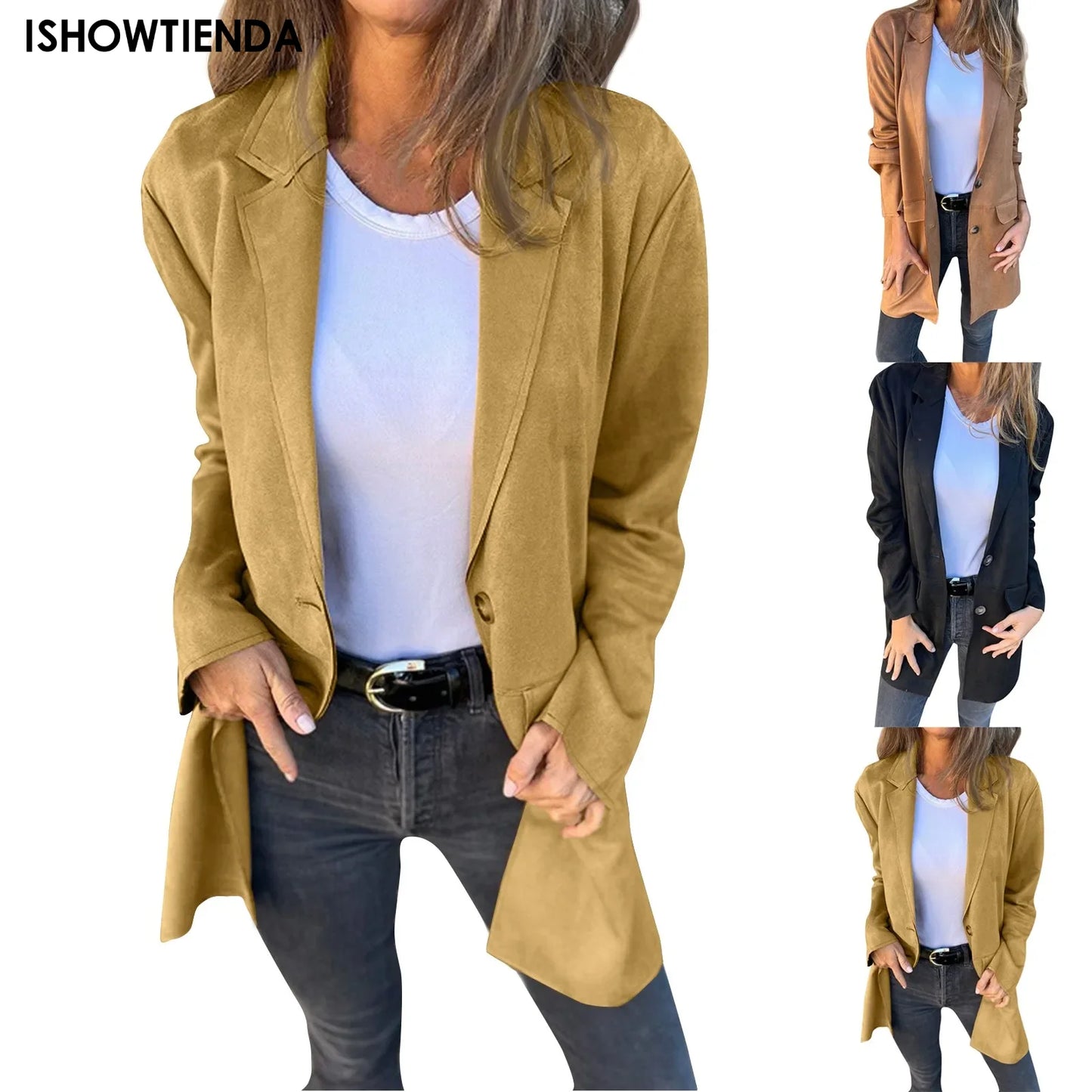 Elegant Solid Blazer Women Autumn Overcoats 2024 Casual Long Sleeve Single Button Coats Female Lapel Outwears Oversized Outfit
