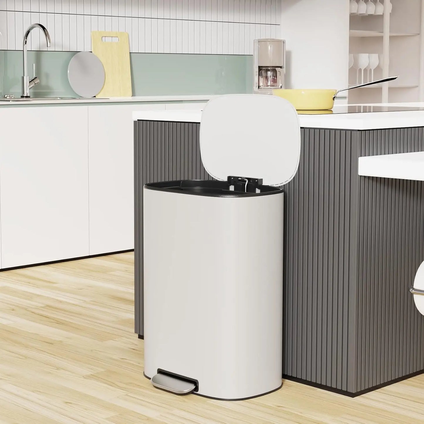 13 Gallon Stainless Steel Foot Pedal Trash Can Soft Close Quiet Lid Thickened Oval Body 30 Bags Kitchen Home Office, Custom