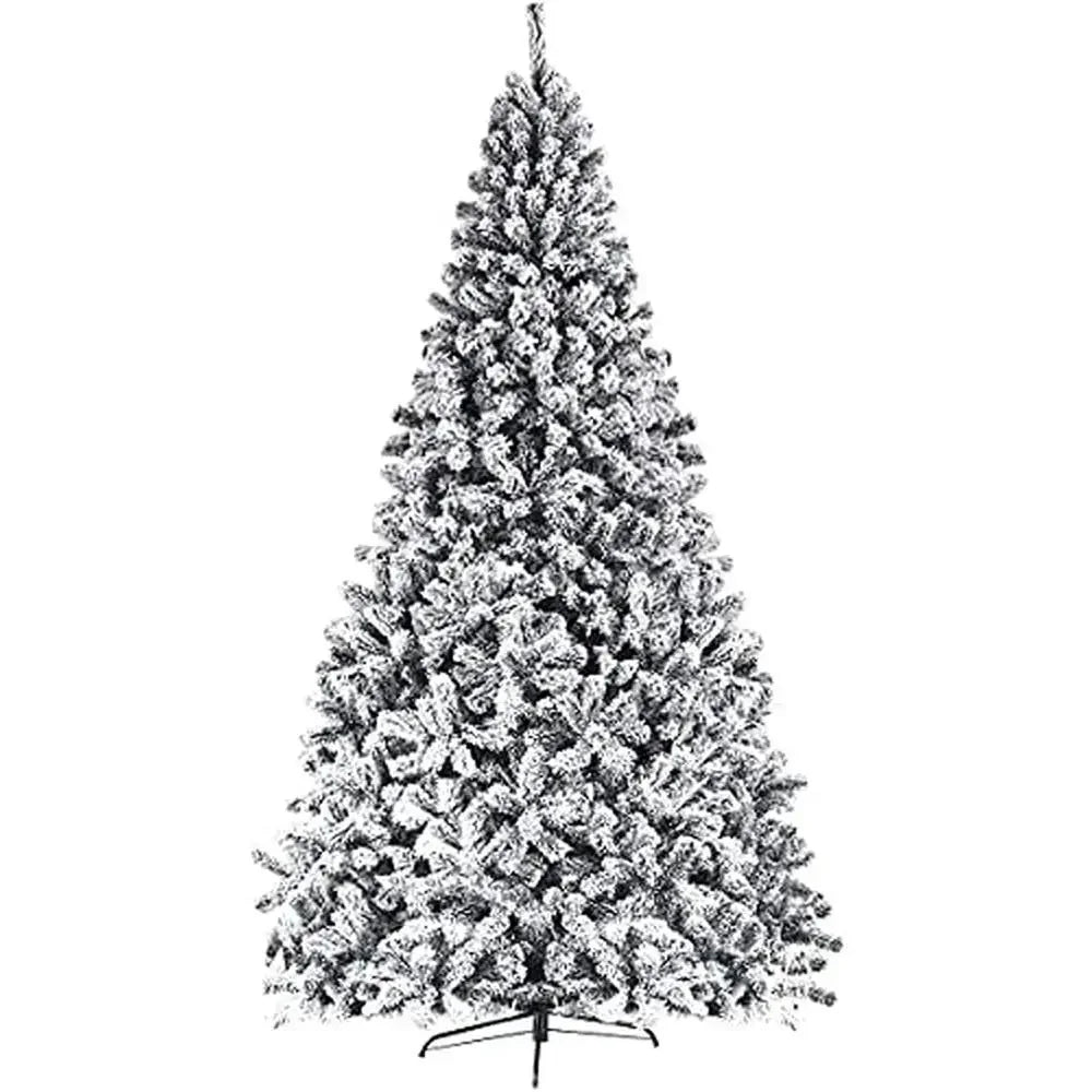 9FT Snow Flocked Pine Christmas Tree Premium PVC Branches Stand Indoor Outdoor Glamorous Decoration Easy Assembly Sparkly and