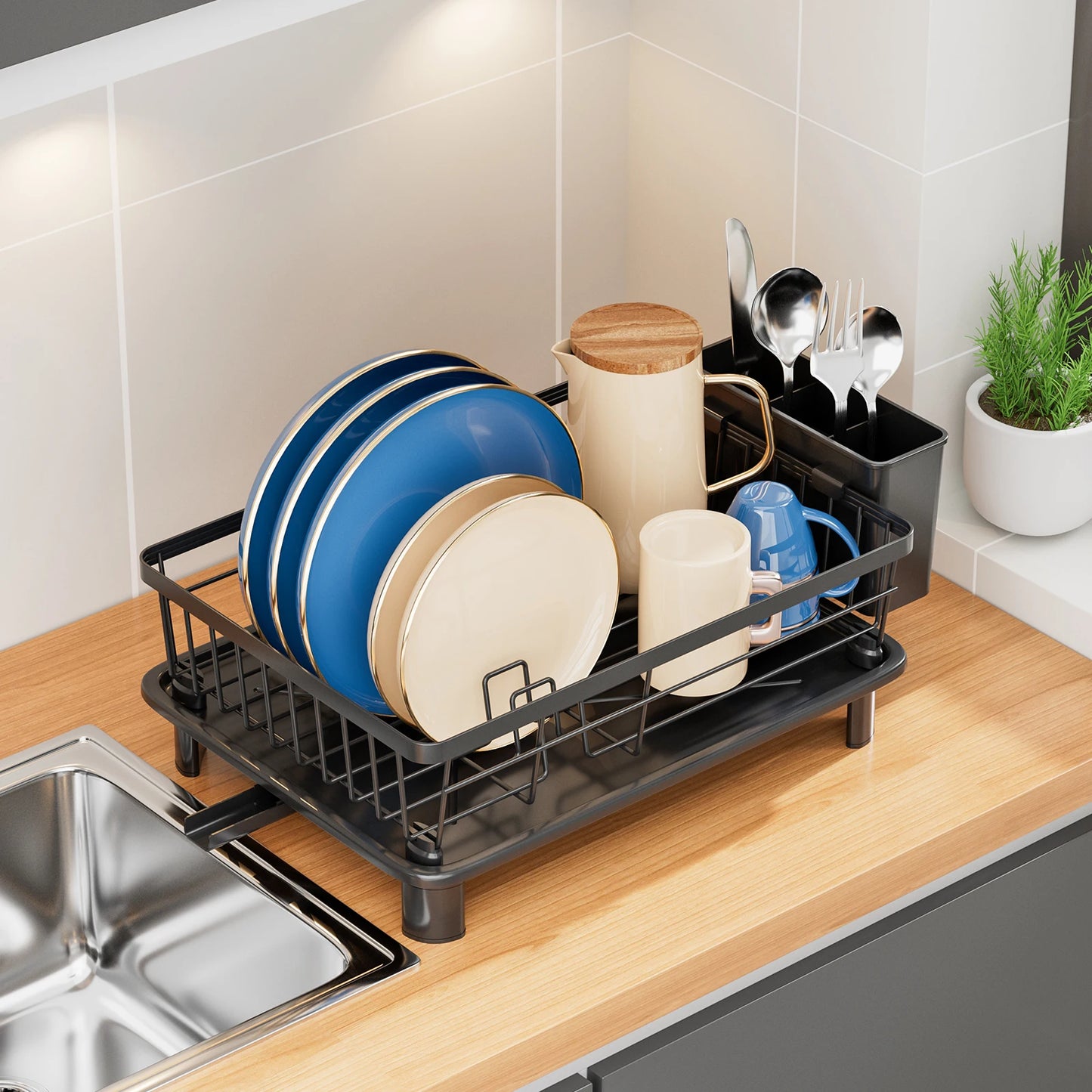 Dish Drying Rack Multifunctional Space Saving Dish Storage Rack Kitchen Countertop Storage Rack