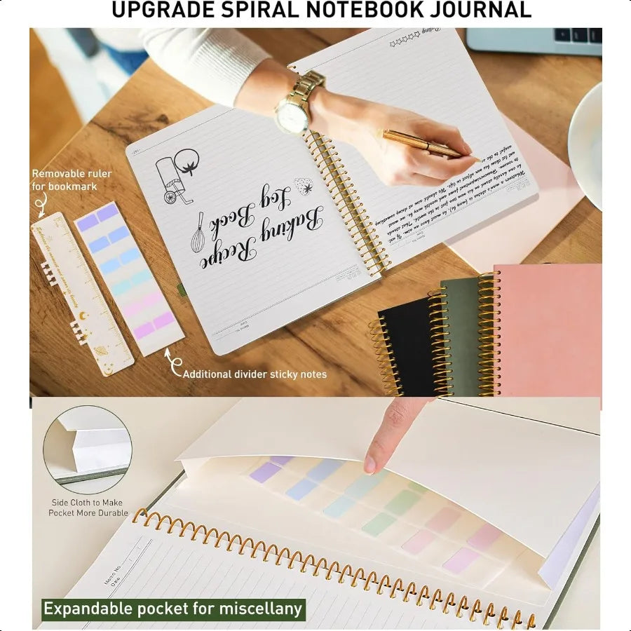 A4 Spiral Notebook Journal 8.5 x 11 256 Numbered Pages Hardcover Leather Journals for Women Men Large Lined College Ruled Noteb