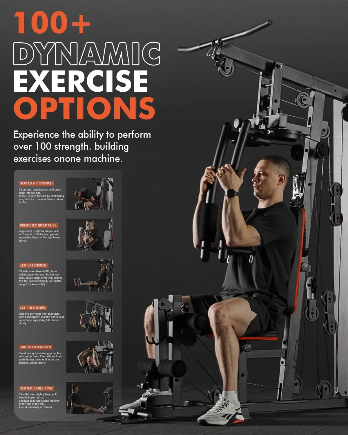 Home Gym Workout Station with 150 Pounds Weight Stack Multifunctional Exercise Equipment for Full Body Strength Training