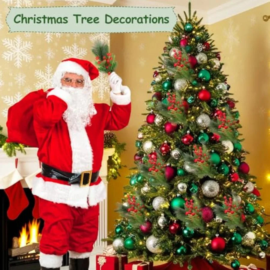 70PCS Artificial Pine Branches Christmas Greenery Artificial Pine Needles Branches with Red Berry Stems Fake Pine Branches Set