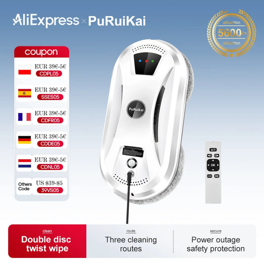 PuRuiKai Ultra Thin Robot Vacuum Cleaner Window Cleaning Robot Electric Glass Cleaner with Remote Control for Home