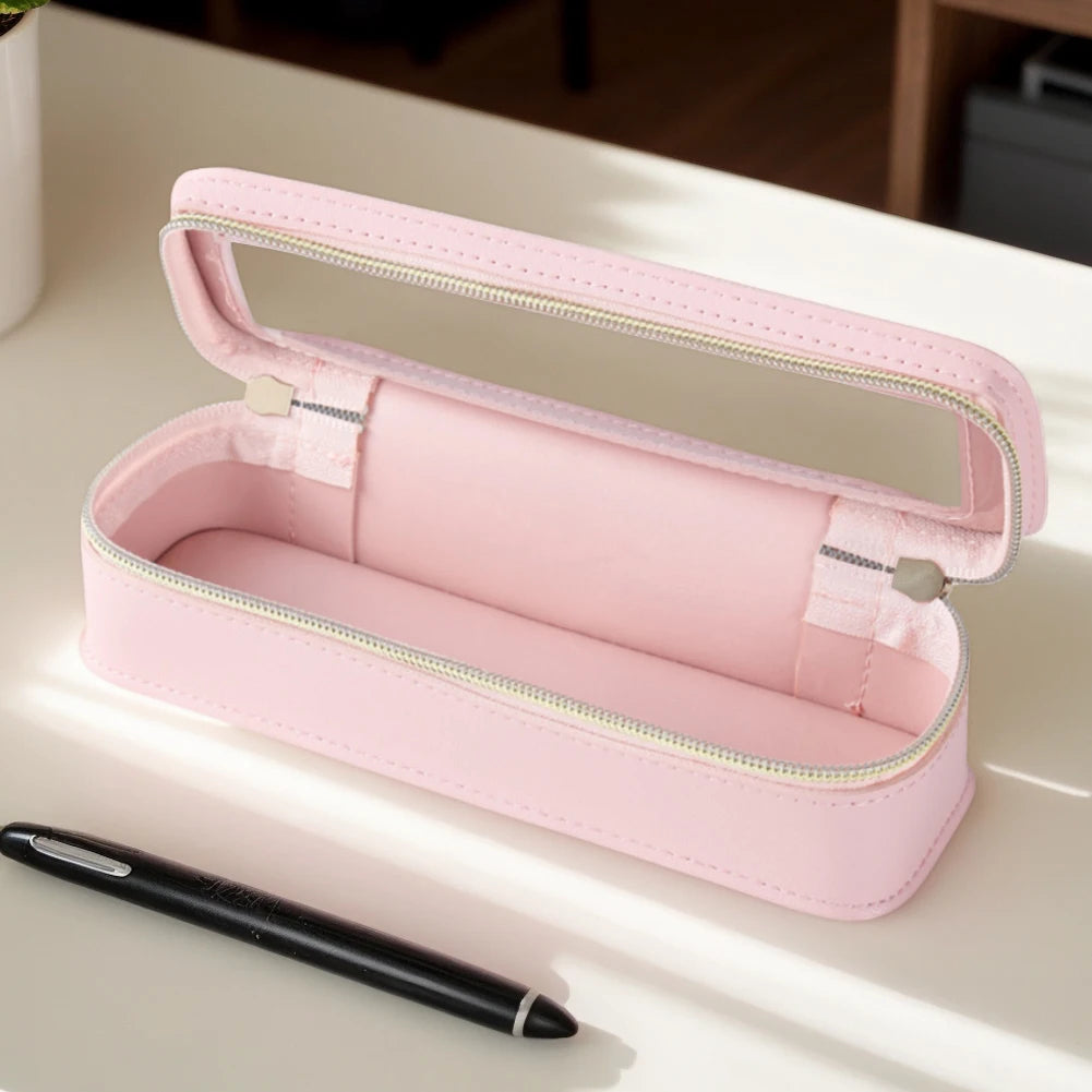 Women PU Makeup Brush Bag Transparent Travel Wash Bag Dual Zipper Cosmetic Organizer Toiletry Pouch