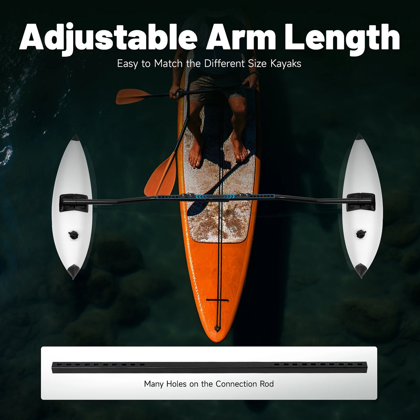 2x PVC Inflatable Outriggers With Pair Sidekicks & Hardware Set Aluminum Alloy Rod Fishing Boat Float Tube Stabilizer Kit