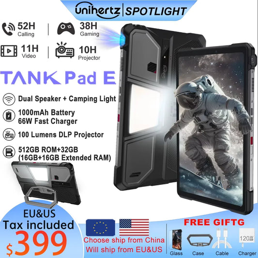 Unihertz 8849 TANK PAD E Rugged Tablet with Projector Android 21000mAh 120Hz 50MP Camera 24GB 512GB 66W 10.95 inch Phone Tablet