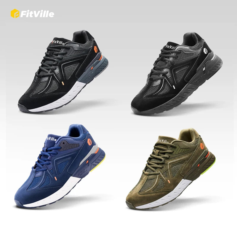 FitVille Men's Walking Shoes Extra Wide Lightweight Sneakers for Flat Feet Arch Fit Heel Pain Relief Non-Slip Running Shoes