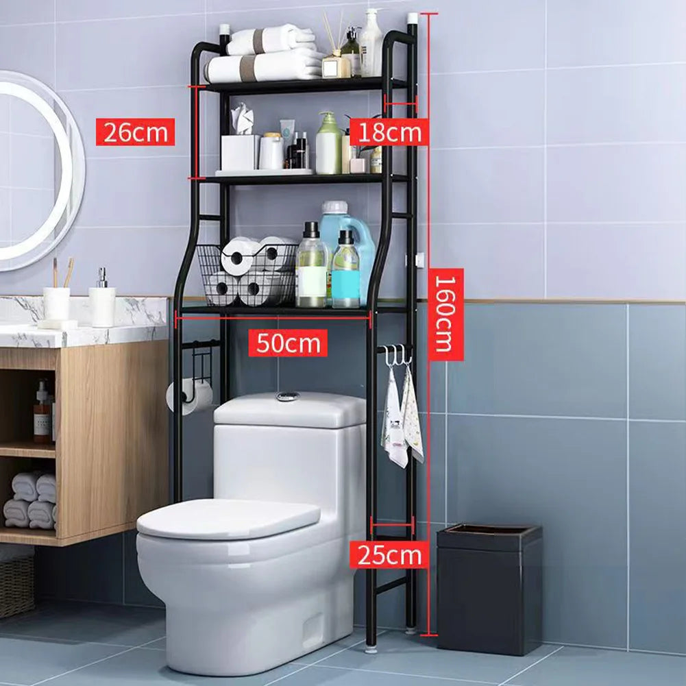 Over The Toilet Storage Metal Organizer Rack With Towel Hooks And Paper Holder Three Tier Bathroom Shelf