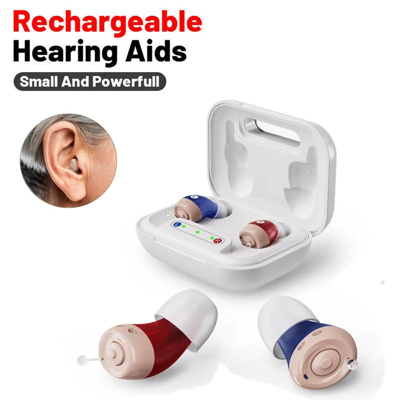 JINGHAO 1 Pair Mini Rechargeable In Ear Hearing Aids Sound Enhancer Fashion Design