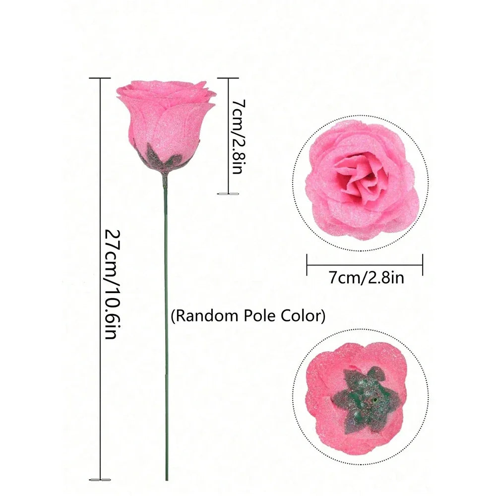 3/5Pcs Glitter Rose Artificial Flowers Bouquet Christmas Valentine's Day Decoration Fake Flowers For Home Decor Gifts Accessory