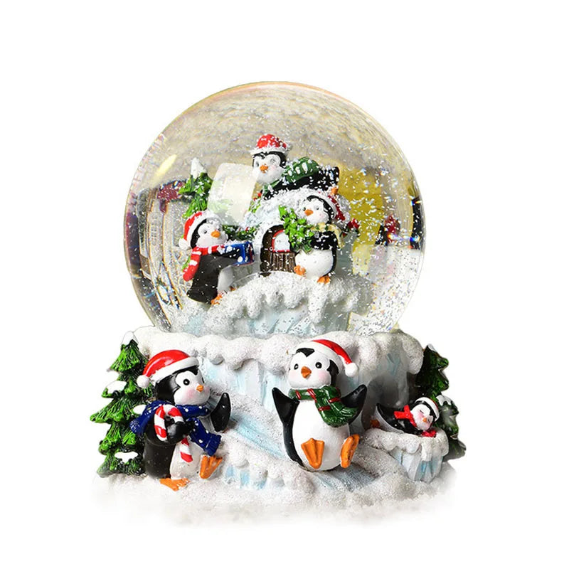 New Resin Christmas Crystal Ball Snowfall Music Box Santa Claus Snowman Interior Desktop Ornament Festive Atmosphere Decoration