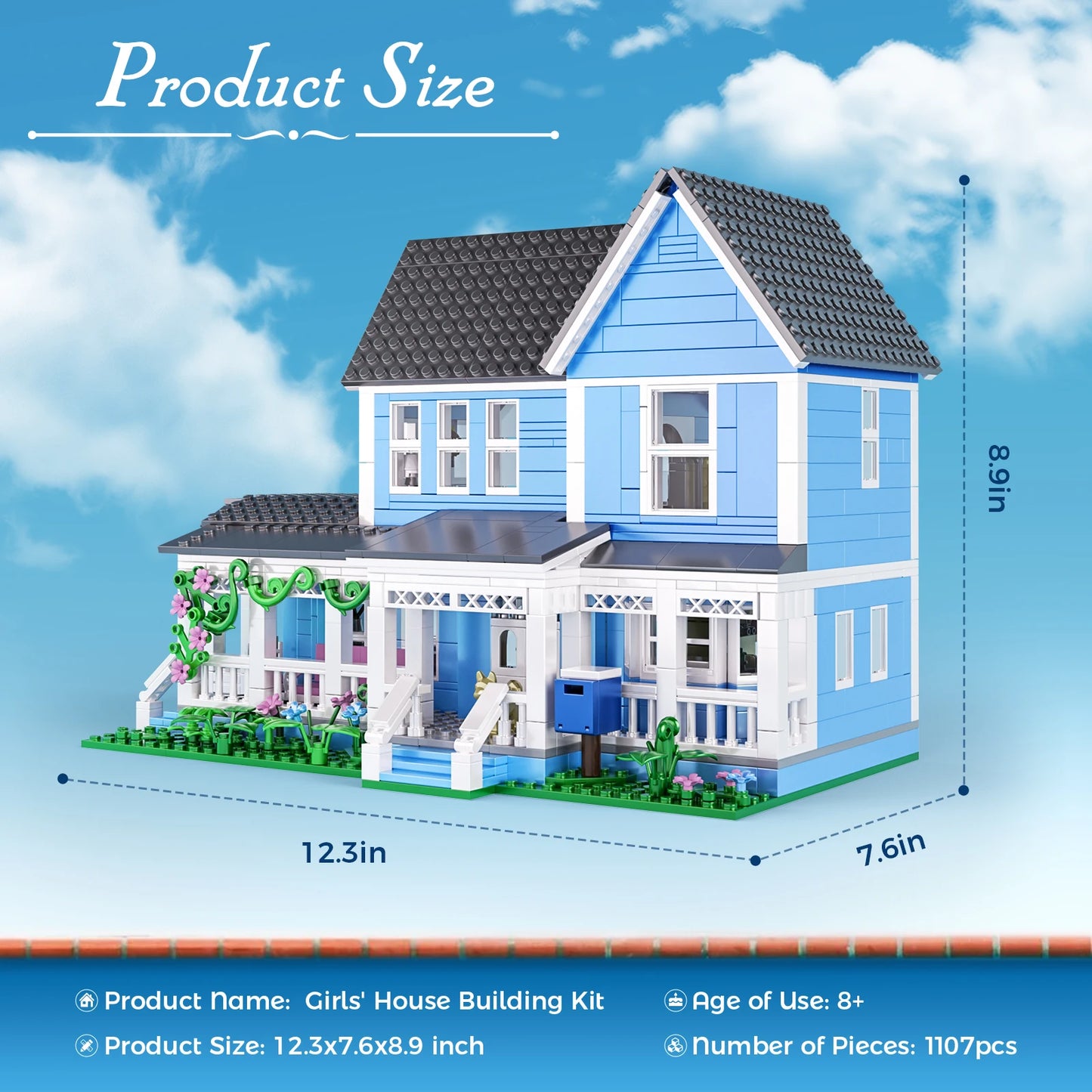 Blue Villa Palace Building Block Set Gilmoreed Girls House Apartment Cottage Architecture Model Bricks Gifts for Girls and Boys