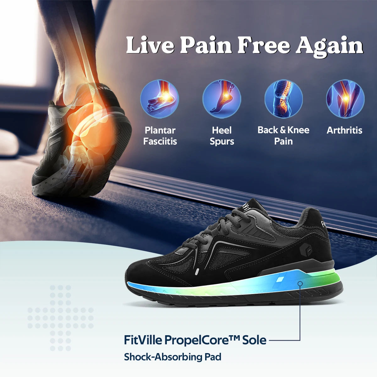 Fittington Walking Shoes For Men Extra Wide Man Shoes Large Size Non-slip Sport Sneakers For Flat Feet Heel Pain Relief