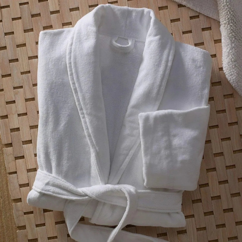 Terry Velour Bathrobe - Luxury 100% Cotton Hotel Spa Robe - Plush, Absorbent, Machine Washable - Shawl Collar, One Size
