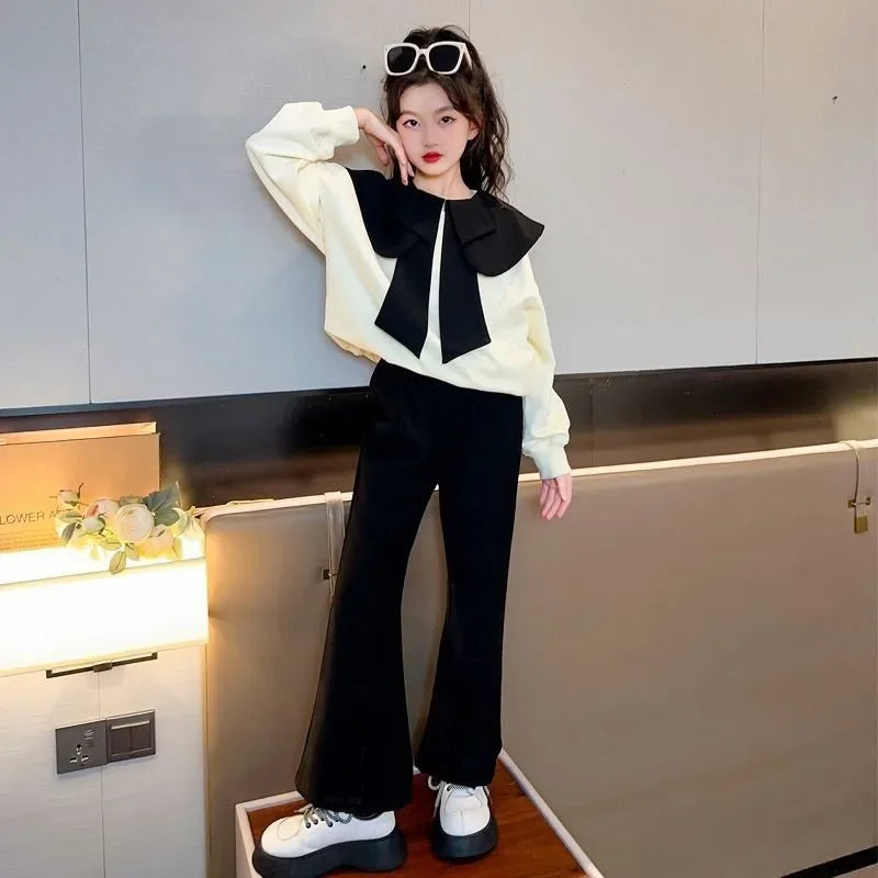 Sweatshirt Set Top & Pants 2-Piece Wide-leg Autumn Winter Suit for Girls Elementary Student Girl Clothes Children's Clothing
