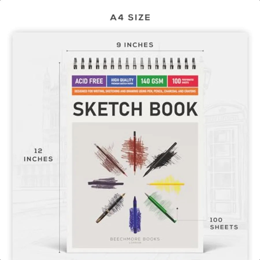 9x12 Spiral Sketchbook 140 GSM AcidFree Paper 100 Perforated Pages A4 Art Sketch Pad for Drawing Sketching Artists Adults