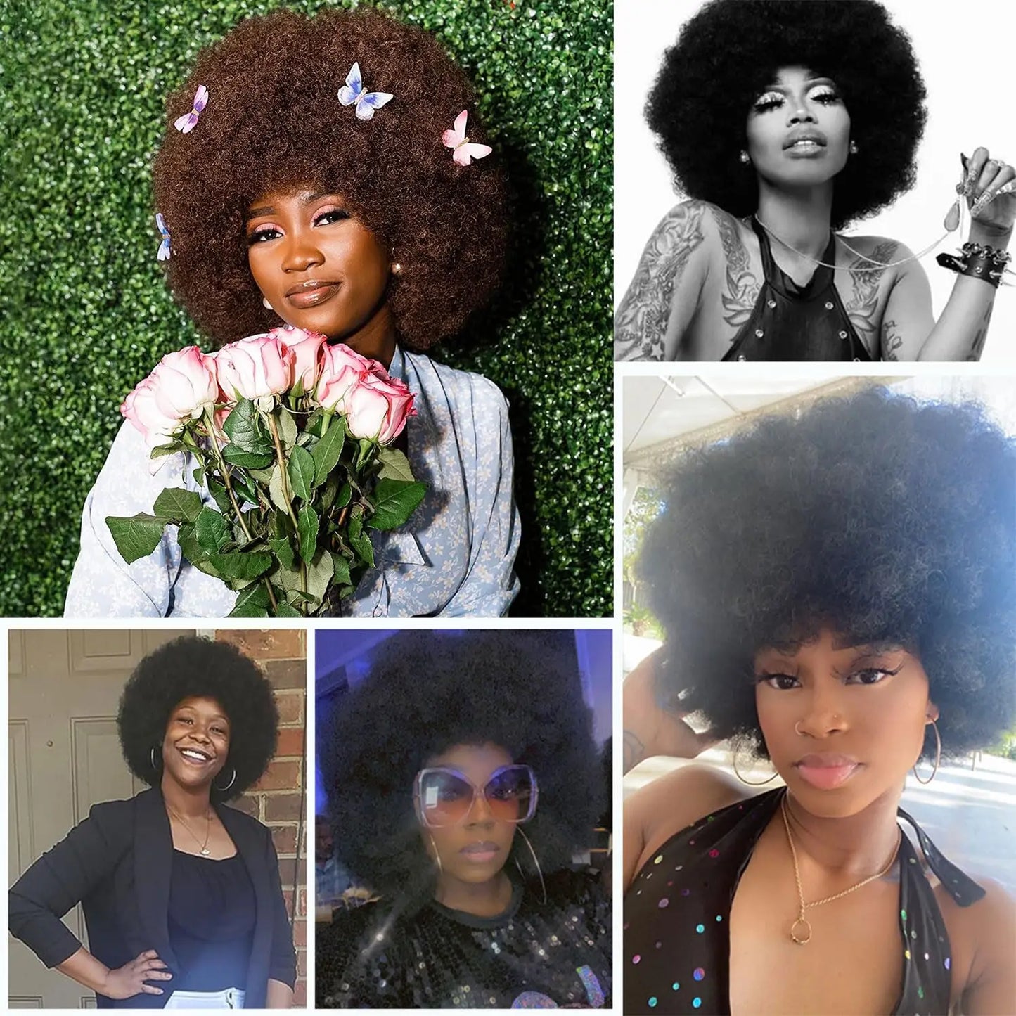 Afro Curly Wigs Fluffy Human Hair Wigs For Women Machine Made Afro Puff Wigs High Quality Brazilian Hair For Party Costume And Halloween