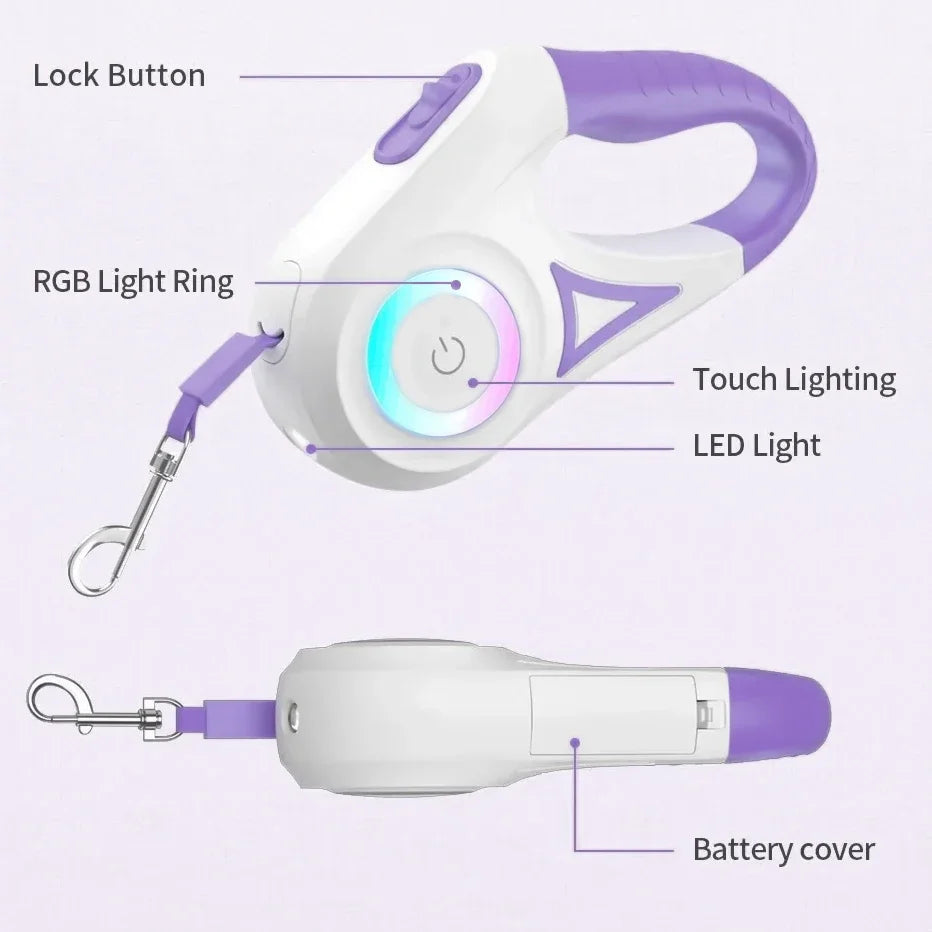 LED Retractable Dog Leash with Light for Small Medium Big Dogs and Cats 3m 5m Roulette