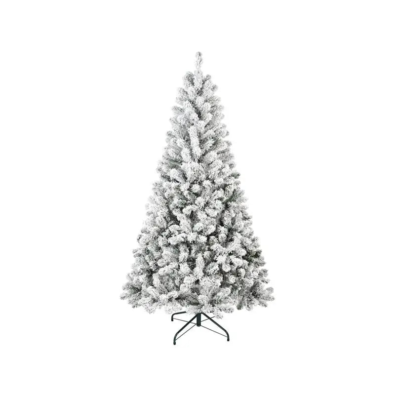 6ft Flocked Christmas Tree, 678 PVC Branch Tips, Round Top, Foldable Base for Indoor Holiday Decor