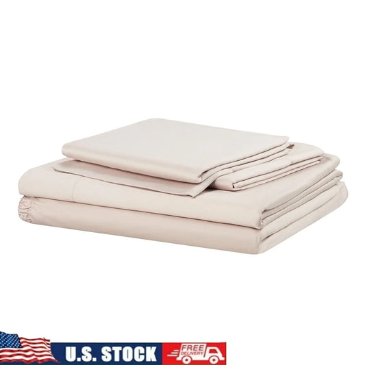 Soft Silky 4 Piece Queen Bed Sheet Set Bamboo Rayon Moisture Wicking Sateen Breathable Machine Washable Durable Gift