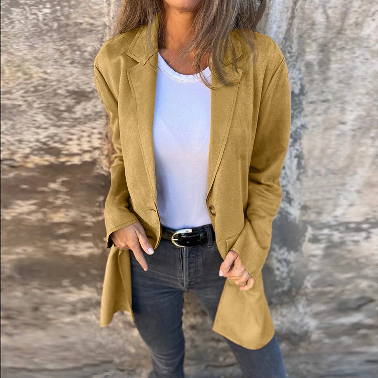 Elegant Solid Blazer Women Autumn Overcoats 2024 Casual Long Sleeve Single Button Coats Female Lapel Outwears Oversized Outfit