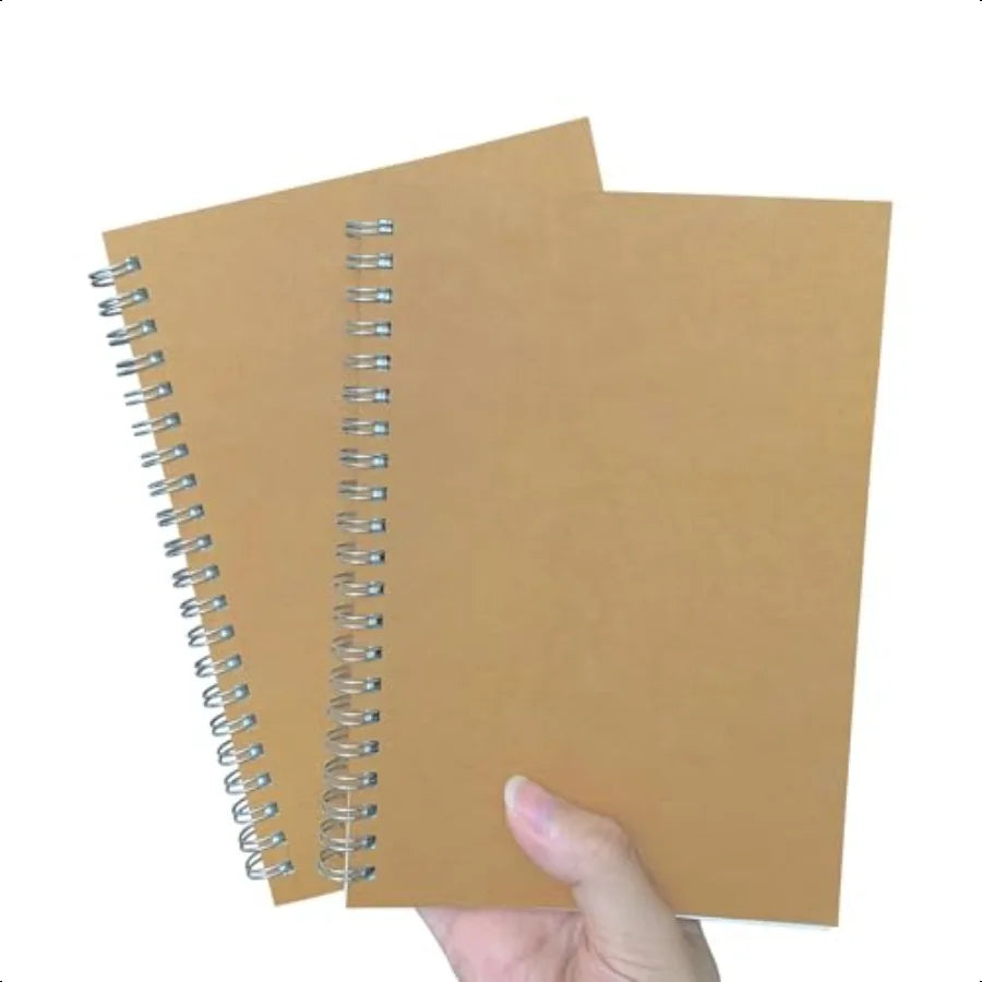 Premium 2Pack Sketchbooks Soft Cover 140 Pages 70 Sheets 7.5 x 5.1 inches 100GSM Paper Brown Spiral Notebooks Set