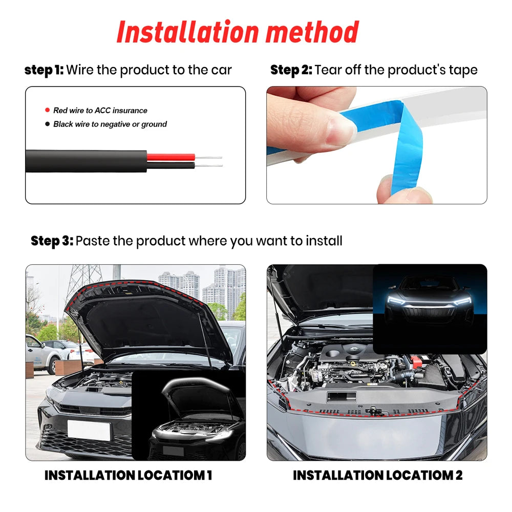 12V Engineer Hood Light LED Universal Waterproof Dynamic Daytime Running Light Automotive Accessories Easy Installation