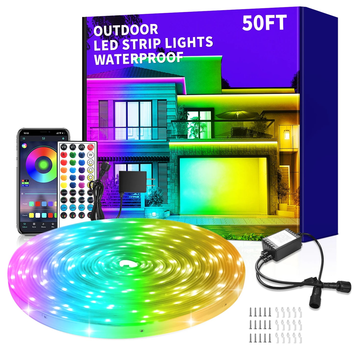 200ft Outdoor LED Strip Lights Waterproof IP68 RGB Light Strips with Remote and App Control Music Sync