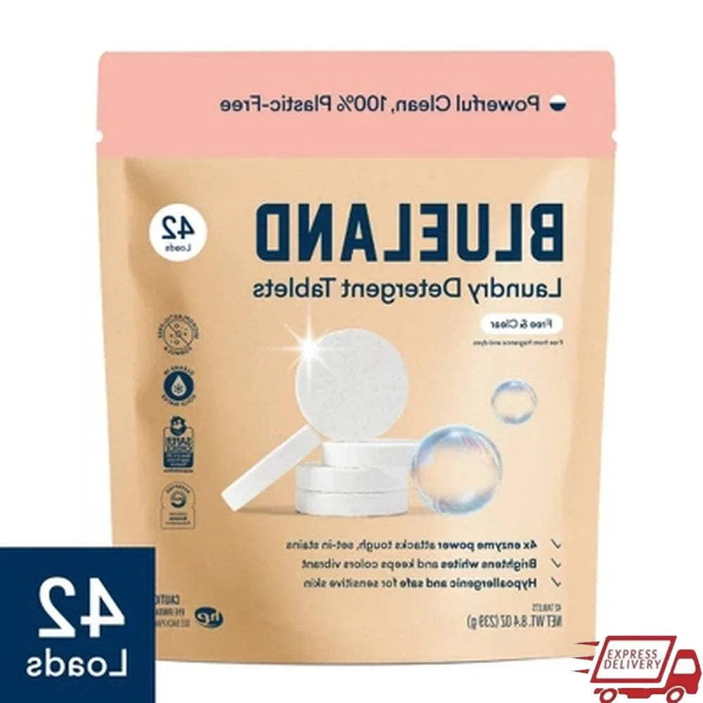 Eco-Friendly Laundry Detergent Tablets 42ct Plastic-Free Fast Dissolving Unscented Hypoallergenic Deep Cleaning Stain Removal