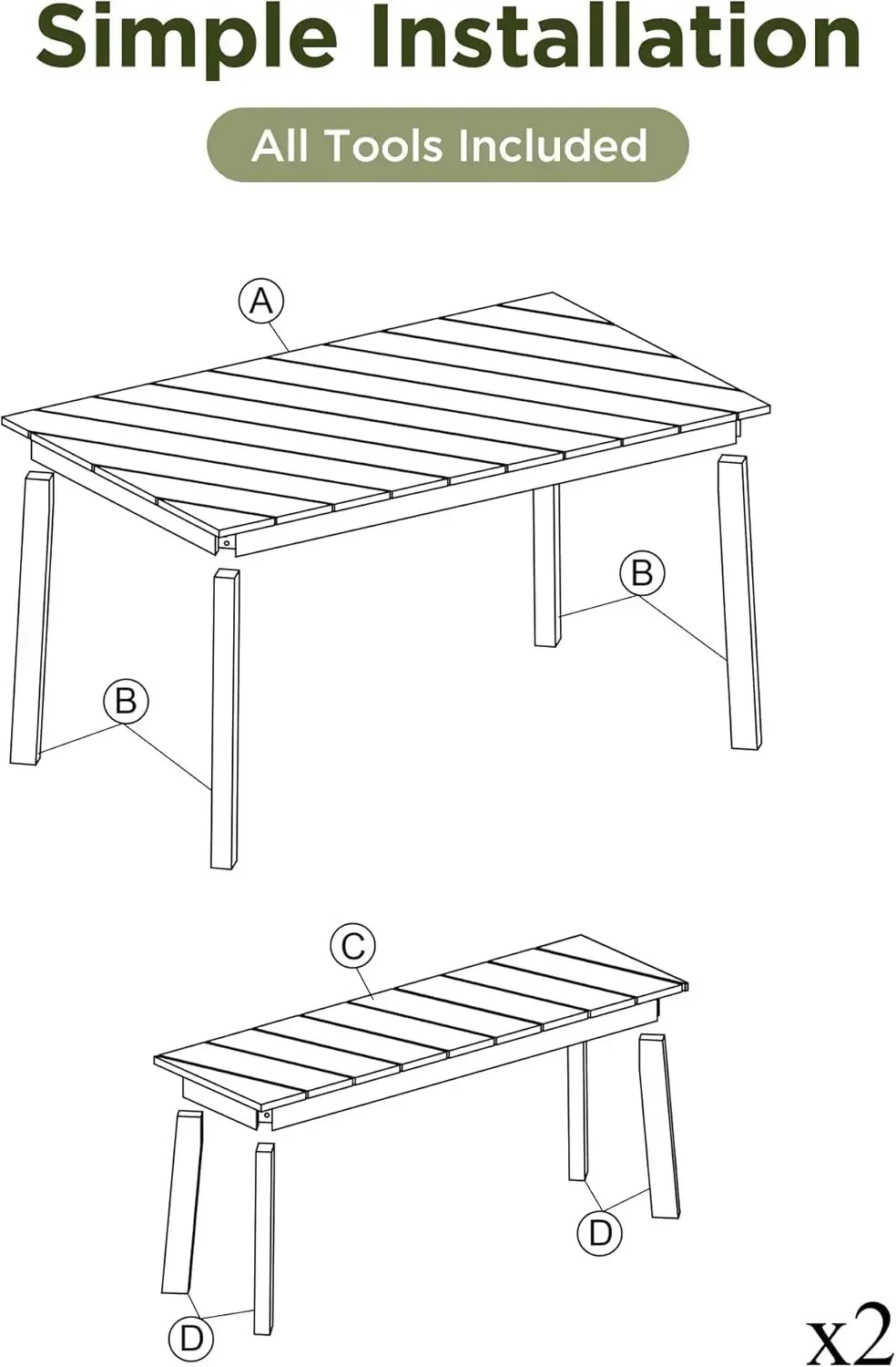 3 Pieces Acacia Wood Table with 2 Benches Dining Set Outdoor Indoor Furniture, Picnic Beer for Patio, Porch, Garden, Poolside -
