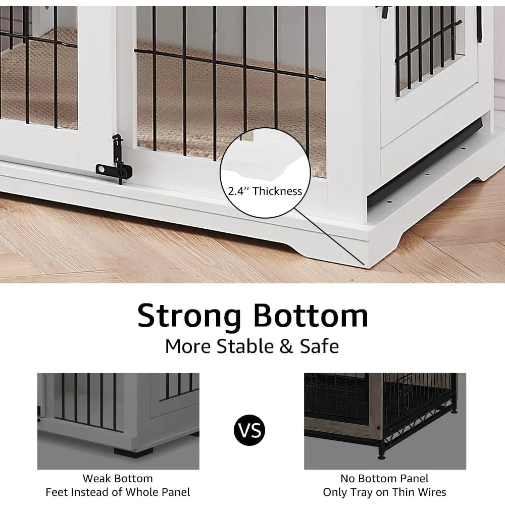 Dog Crate Furniture With Sliding Barn Door Stylish Double Doors Wooden Kennel With Tray And Cushion Decorative Indoor Pet House