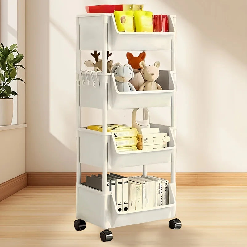 Vertical Multi Layer Storage Rack Trolley with Wheels for Kitchen Bathroom and Dormitory