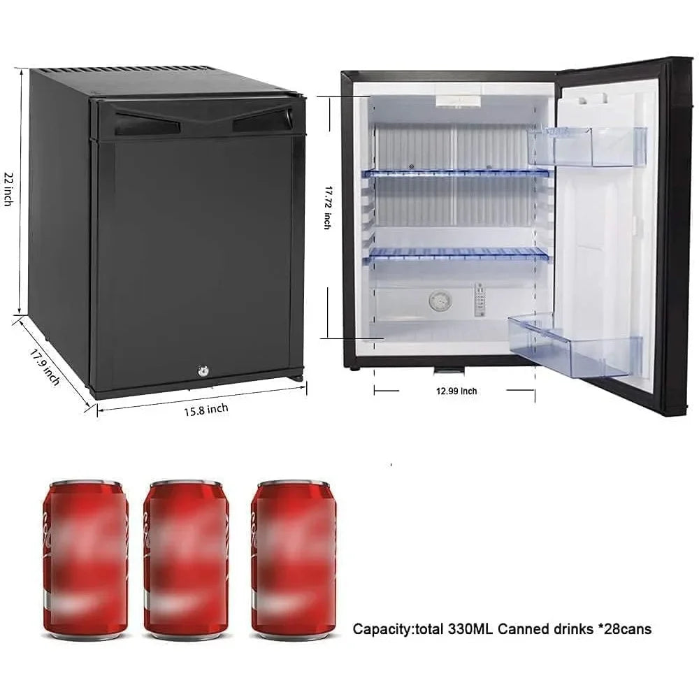 Compact Mini Refrigerator with Lock 1.2 cuft 12V 110V Reversible Door for RV Camper and Small Spaces 36 qt Black