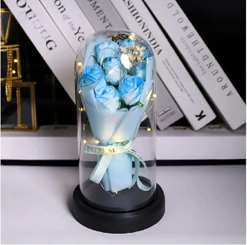Everlasting Rose LED Glass Dome Bouquet Romantic Illuminated Ornament Perfect Valentine's Day Christmas Home Decor Romantic 2026