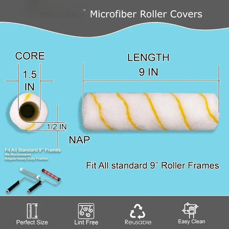 144 Case Pack 9 Inch Shedless Lint Free Painter Roller Covers 1/2 Inch Roller Naps for House Painting