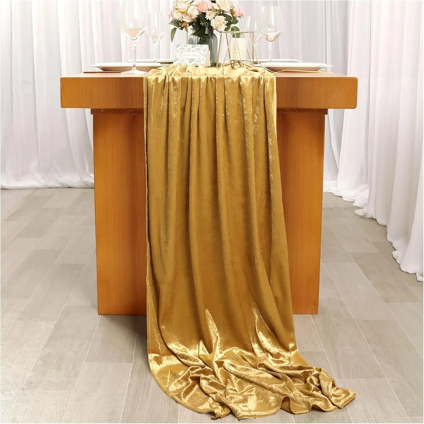 12 Pcs 29x120 Inch Gold Luxurious Velvet Table Runner for Wedding Reception Decorations Soft Velvet Fabric Table Linen