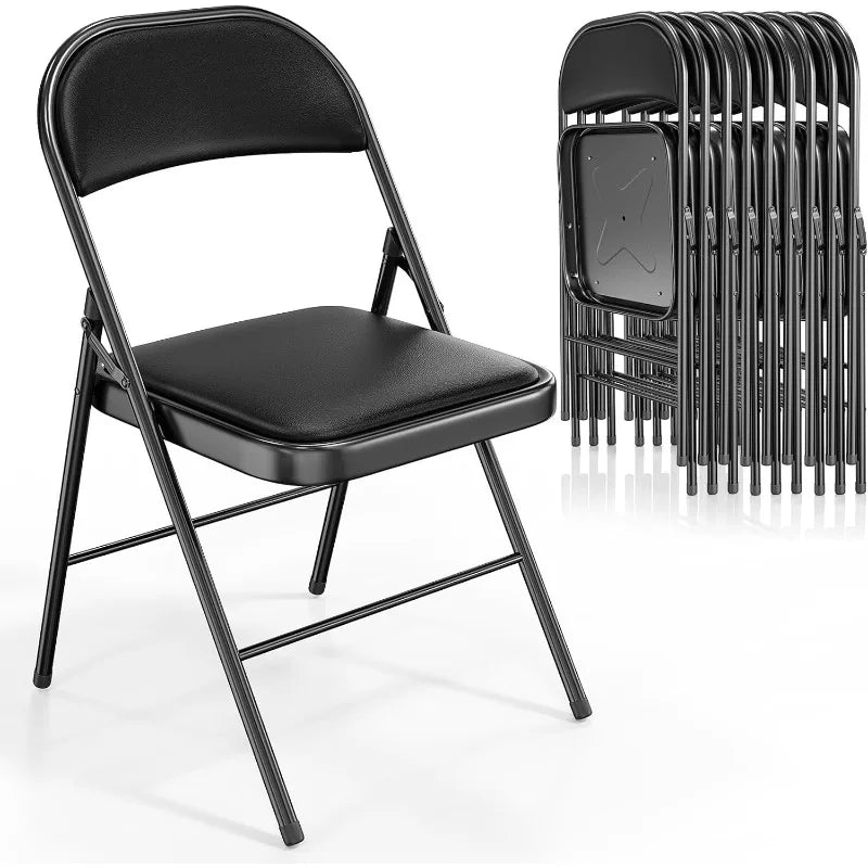 VINGLI 10 Pack Folding Chairs with Padded Seats Metal Frame with PU Leather Seat and Back 350 lbs Capacity Black
