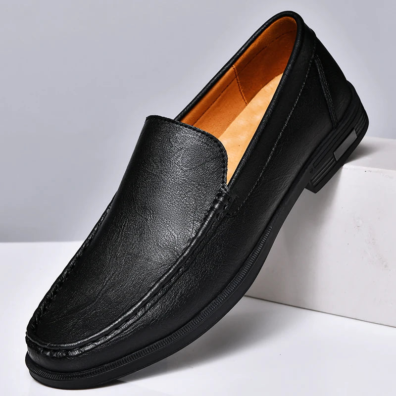 Mens Slip On Leather Loafers Casual Blue Black Formal Dress Shoes Office Driving Wedding Party