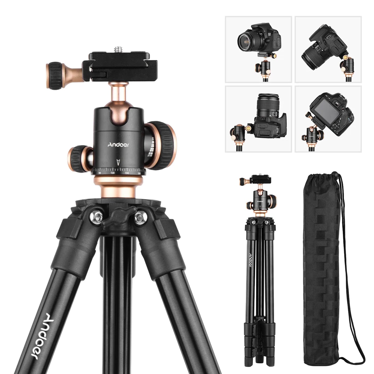 Andoer Q160SA Camera Tripod with Panoramic Ballhead Adjustable Height Portable Travel Tripod for DSLR Digital Cameras