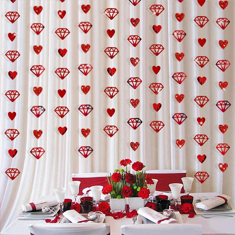 Glitter Red Wedding Decoration Heart Banner Garlands Hanging Streamers for Anniversary Engagement Bridal Shower Birthday Party
